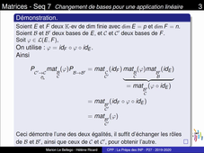 Matrices - Seq 7 - Changement de bases pour une application linéaire