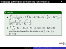 Seq4 : Primitives et intégrales de Fractions rationnelles (I)