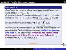 Matrices - Seq 5 - Matrices de passage définition et exemples