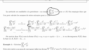 Calcul de la somme d'une série entière de coefficients P(n)/n!