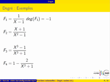 Fraction rationnelles : degré, racines et poles