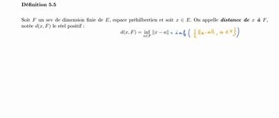 Eve - Définition de la distance d'un vecteur à un sous espace vectoriel