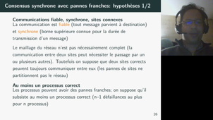 Systèmes distribués: concensus, communication synchrone, impossibilité en asynchrone