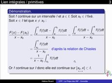 Seq0 (cours version2020) Lien entre intégrales et primitives pour les fonctions continues sur un intervalle