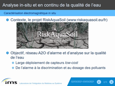 Sonde Low cost pour l'analyse in-situ et en continu de la qualité de l'eau par spectrométrie diélectrique micro-ondes - F. DEMONTOUX;JF BERTHOUMIEU;A. DUPUY;C. GLEYZES; H. BUDZINSKI