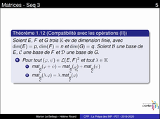 Matrices - Seq 3 - Compatibilité des opérations matricielles avec les vecteurs et applications linéaires