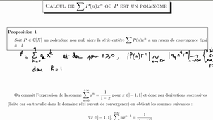 Calcul de la somme d'une série entière de coefficient P(n)