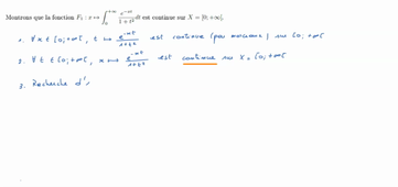 Continuité d'une intégrale à paramètre-exemple 1